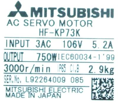 MOTEUR SERVO industriel à télécommande 3000r/min à C.A. de MITSUBISHI 750W HF-KP73K 0