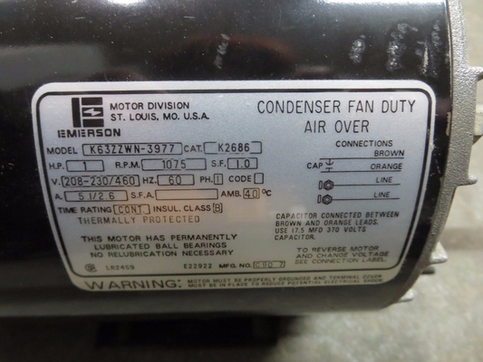 K63ZZWN-3977 EMERSON Moteur à courant alternatif à phase unique 1 CV 60 Hz 1075 tr/min