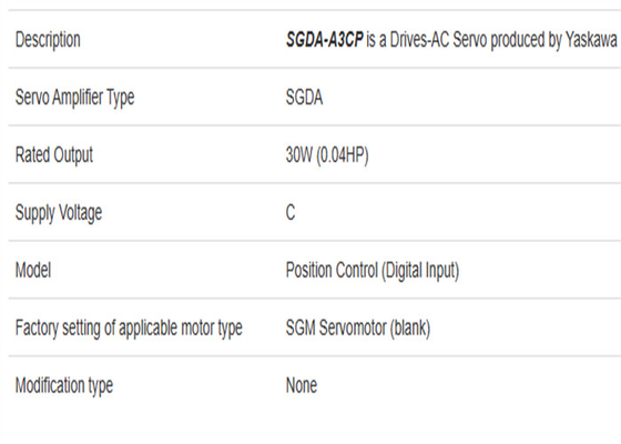 SGDA-A3CP Servo Drive Yaskawa 0,03kw Puissance tout neuf et original